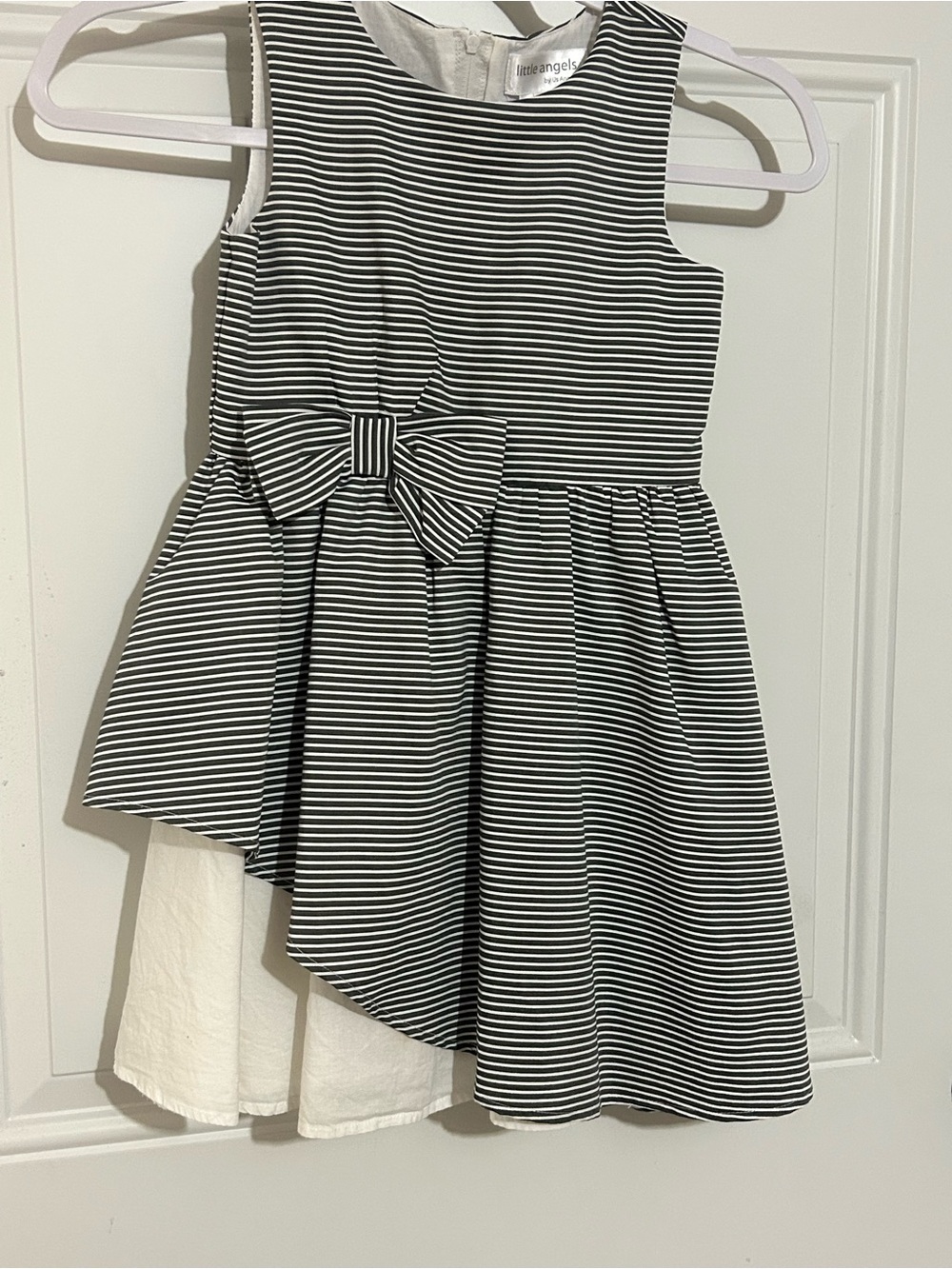Us Angels Black and White Striped Bow-Front Casual Dress
